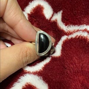 Sterling Silver Onyx Moon Ring